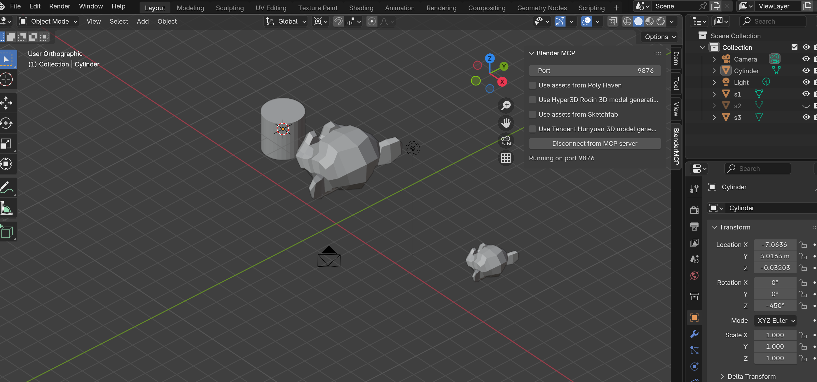 Cursor snapped to cylinder